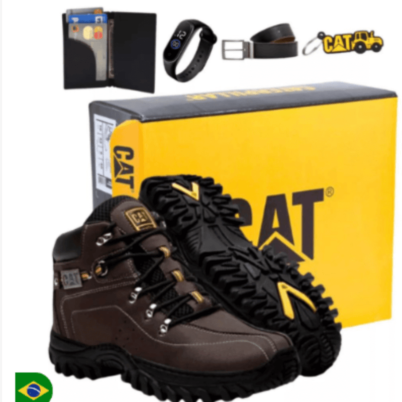 Bota Cat Adventure Trilha + Cinto Carteira Relógio e Chaveiro