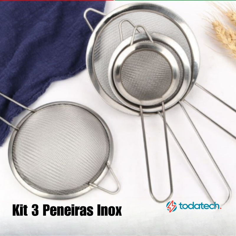 Kit 3 Peneiras Coador Em Aço Inox Para Cozinha  3 Tamanhos