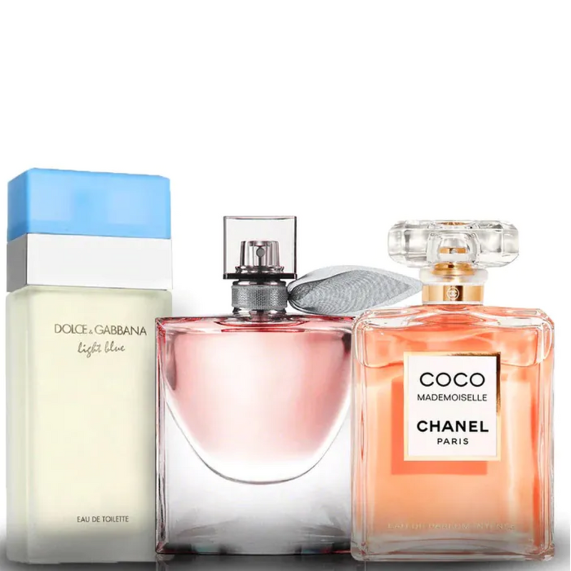 Combo de 3 Perfumes Femininos – Light Blue, La vie Est Belle e Coco Chanel Mademoselie 100ml
